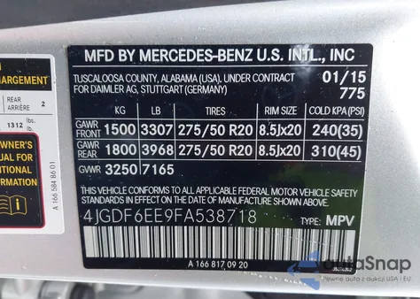 2015 Mercedes-Benz Gl 450 4Matic from USA, damaged, VIN 4JGDF6EE9FA538718